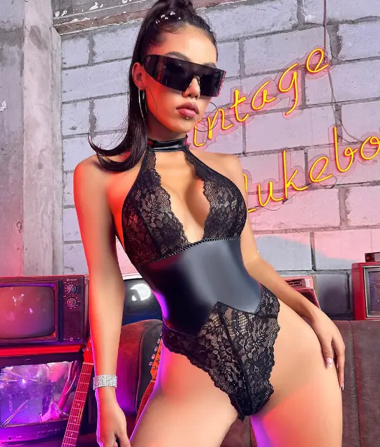 Unleash your inner seductress with the Panther Set - an elegant lace bodysuit